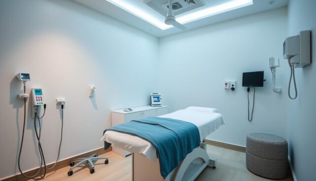 Colon hydrotherapy treatment room in India showing modern equipment and comfortable setting