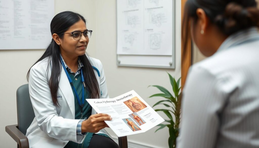 Therapist consulting with client about colon hydrotherapy in India
