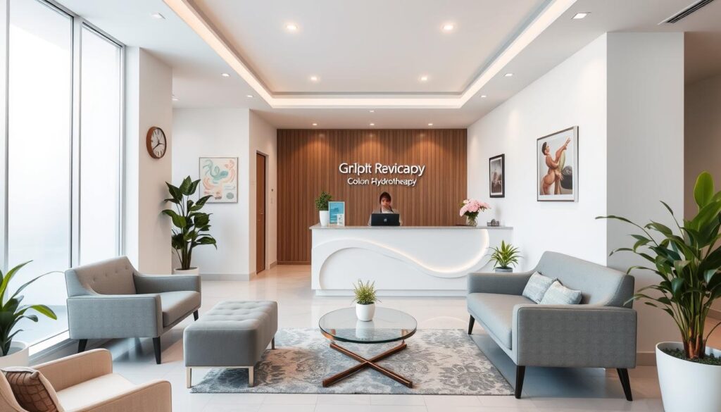 Welcoming reception area of colon hydrotherapy clinic in India